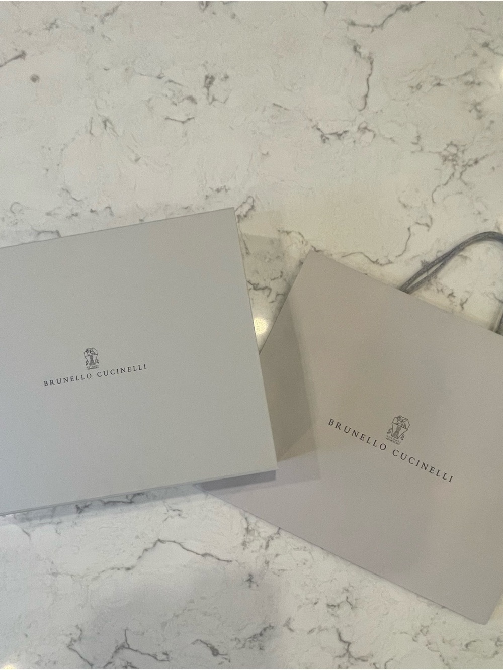 Brunello Cucinelli Pale Gray Branded Gift Box and Shopping Bag